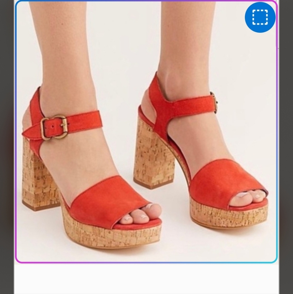 Free People Bold Orange Platform Heels Sandals Sz 36 6 Leather